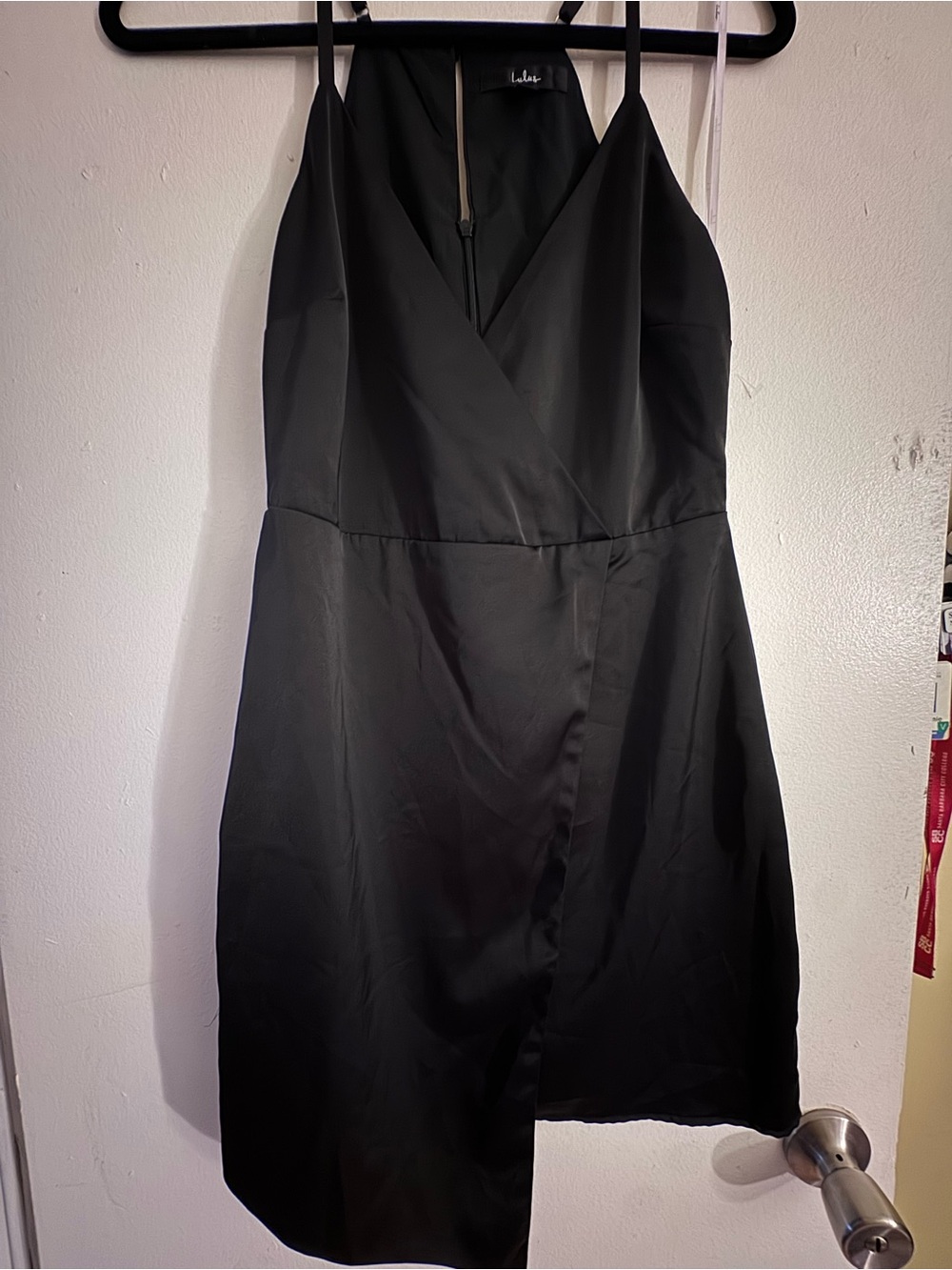 Lulu's Black Slip Surplice Mini Dress